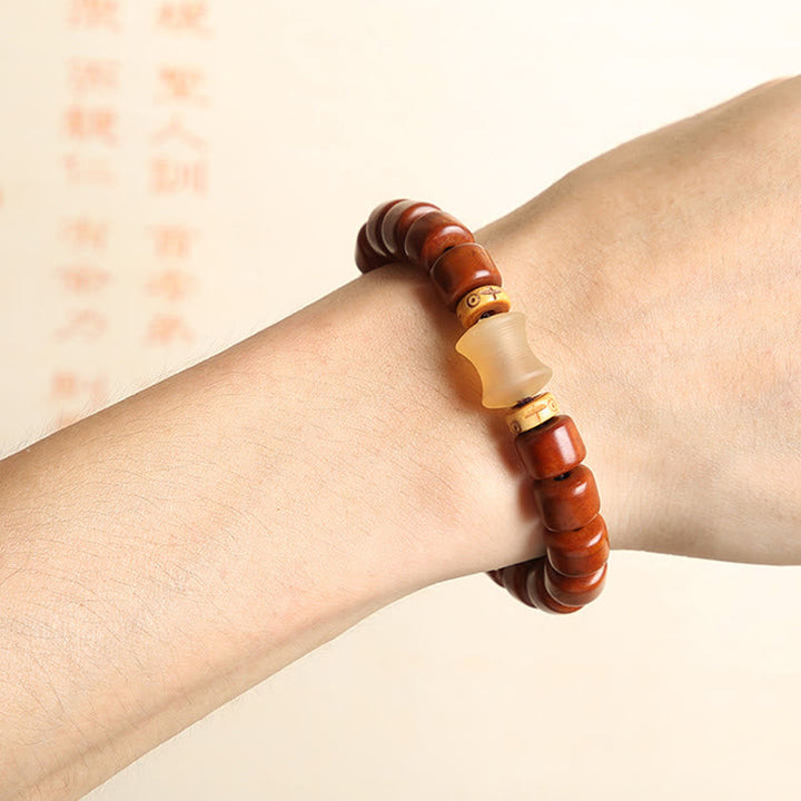 BWOOOH Tibetan Bone Beads Three-Eyed Dzi Bead Sheep Horn Red Agate Strength Bracelet