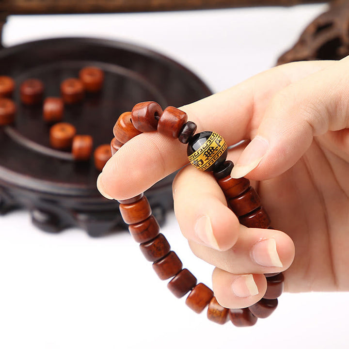 BWOOOH Tibetan Bone Beads Three-Eyed Dzi Bead Sheep Horn Red Agate Strength Bracelet