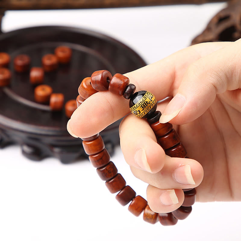 BWOOOH Tibetan Bone Beads Three-Eyed Dzi Bead Sheep Horn Red Agate Strength Bracelet