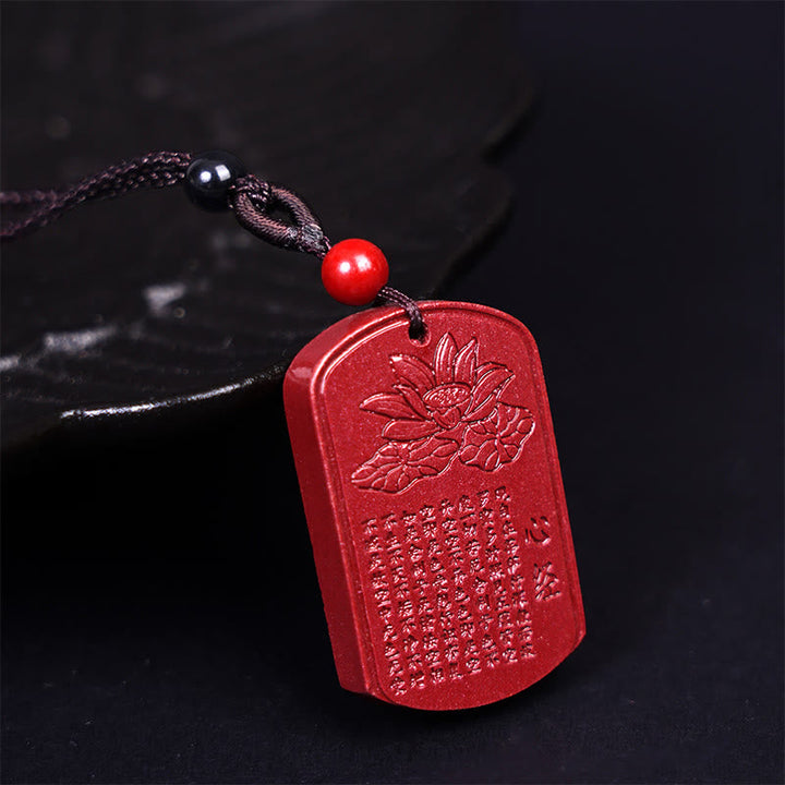 BWOOOH Cinnabar Lotus Heart Sutra Engraved Blessing Rope Necklace Pendant