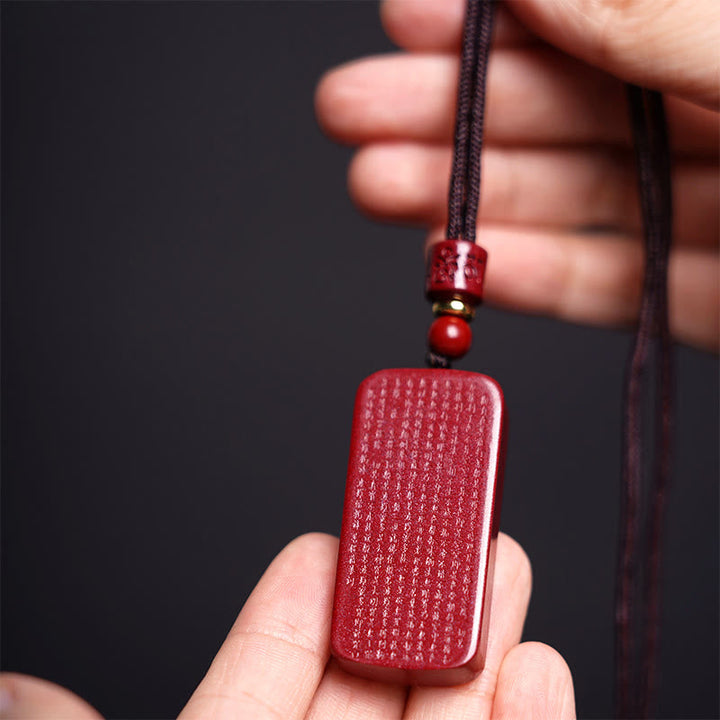 BWOOOH Cinnabar Lotus Heart Sutra Engraved Blessing Rope Necklace Pendant