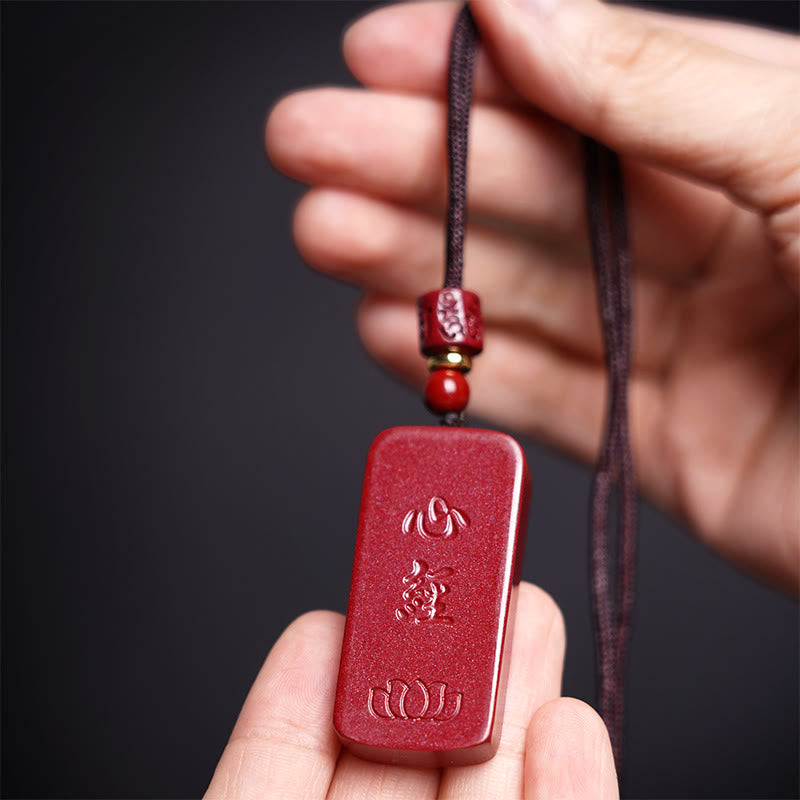 BWOOOH Cinnabar Lotus Heart Sutra Engraved Blessing Rope Necklace Pendant