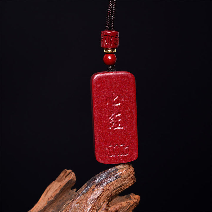 BWOOOH Cinnabar Lotus Heart Sutra Engraved Blessing Rope Necklace Pendant