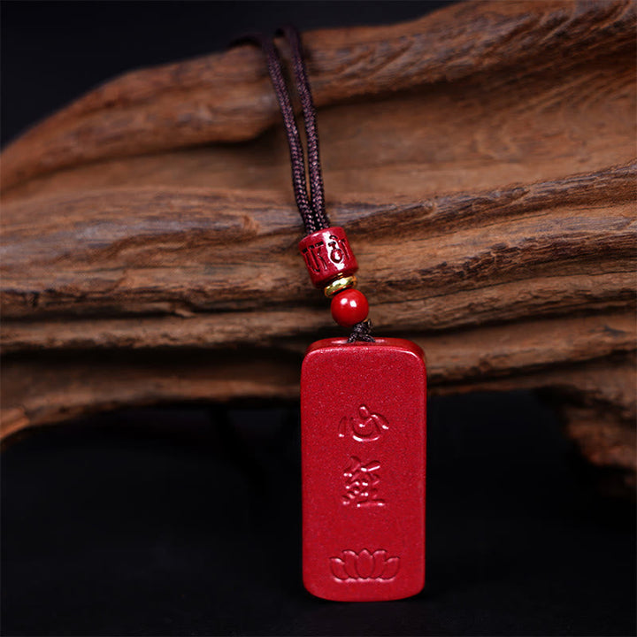 BWOOOH Cinnabar Lotus Heart Sutra Engraved Blessing Rope Necklace Pendant