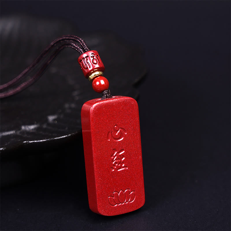 BWOOOH Cinnabar Lotus Heart Sutra Engraved Blessing Rope Necklace Pendant