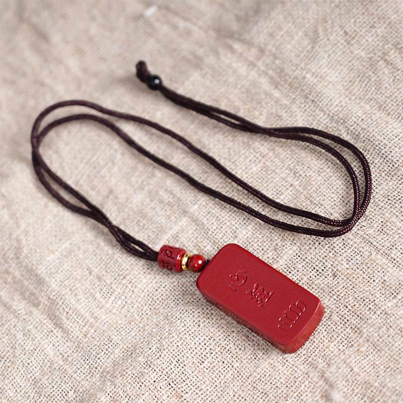 BWOOOH Cinnabar Lotus Heart Sutra Engraved Blessing Rope Necklace Pendant