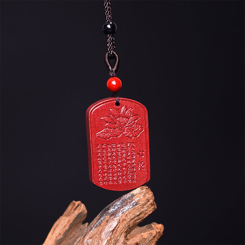 BWOOOH Cinnabar Lotus Heart Sutra Engraved Blessing Rope Necklace Pendant
