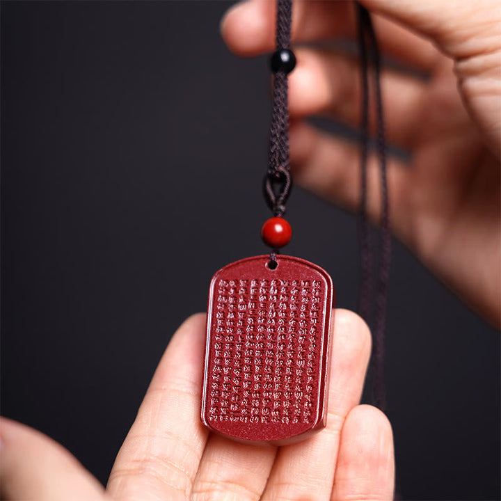 BWOOOH Cinnabar Lotus Heart Sutra Engraved Blessing Rope Necklace Pendant