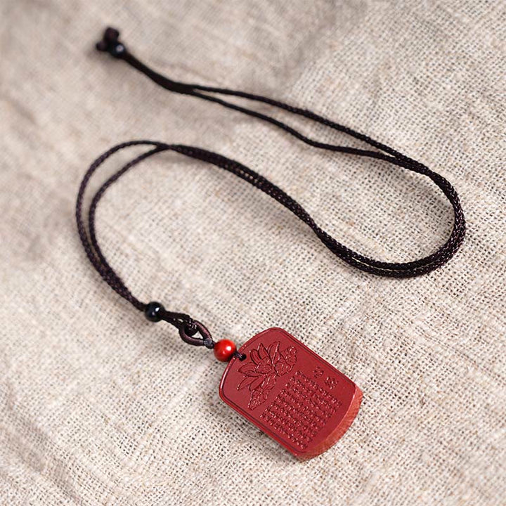 BWOOOH Cinnabar Lotus Heart Sutra Engraved Blessing Rope Necklace Pendant