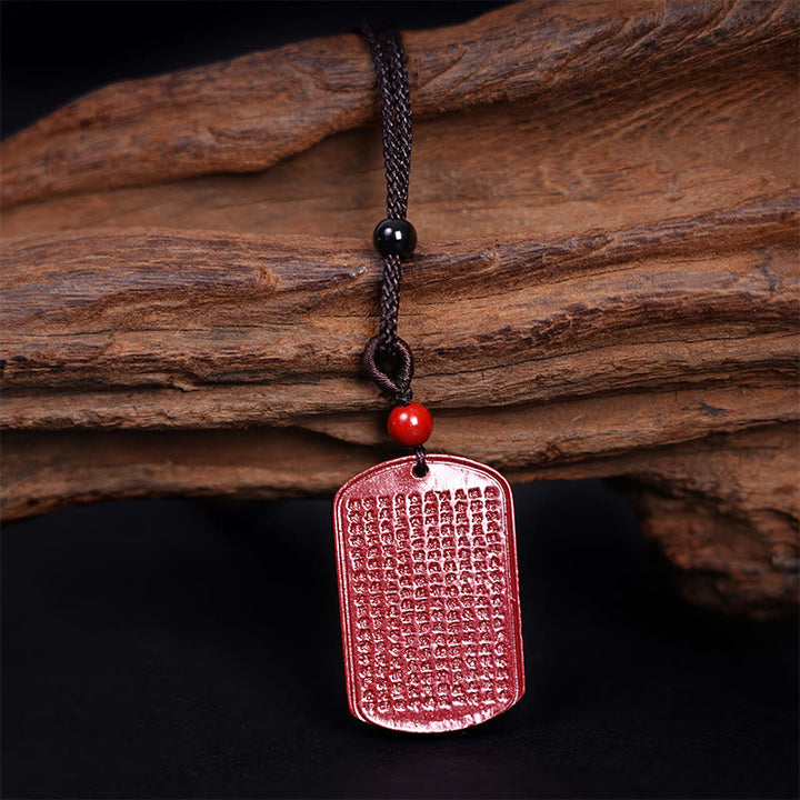 BWOOOH Cinnabar Lotus Heart Sutra Engraved Blessing Rope Necklace Pendant