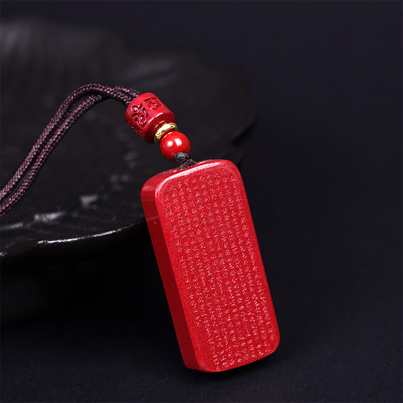 BWOOOH Cinnabar Lotus Heart Sutra Engraved Blessing Rope Necklace Pendant