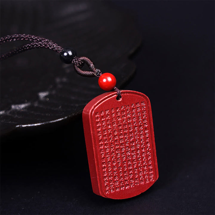 BWOOOH Cinnabar Lotus Heart Sutra Engraved Blessing Rope Necklace Pendant