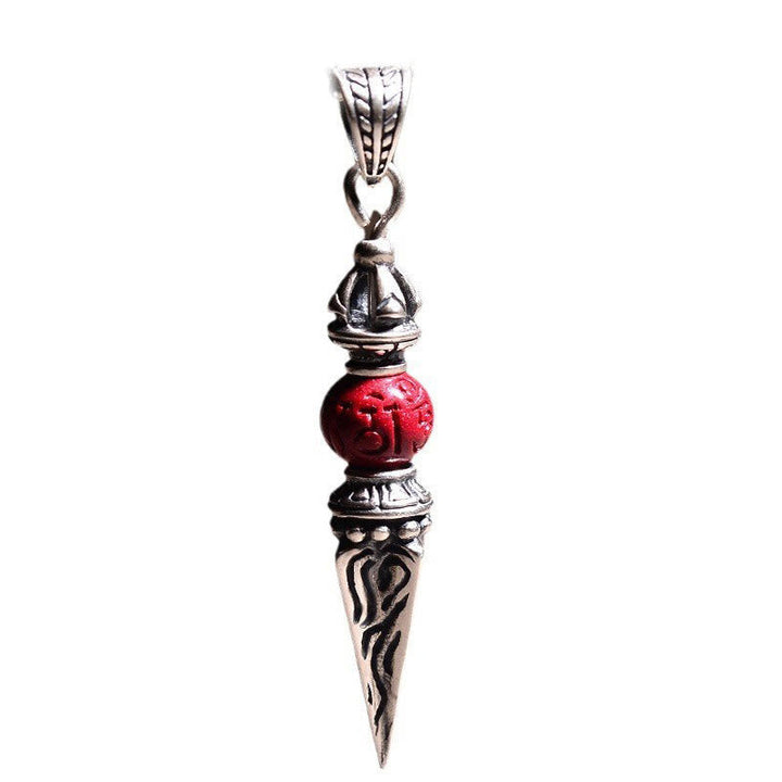 BWOOOH Cinnabar Sanskrit Dorje Vajra Pattern Blessing Necklace Pendant