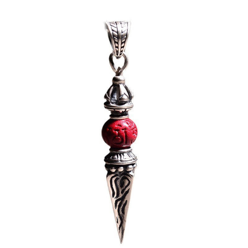 BWOOOH Cinnabar Sanskrit Dorje Vajra Pattern Blessing Necklace Pendant