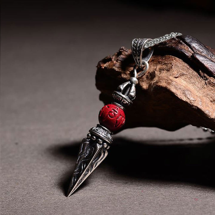BWOOOH Cinnabar Sanskrit Dorje Vajra Pattern Blessing Necklace Pendant
