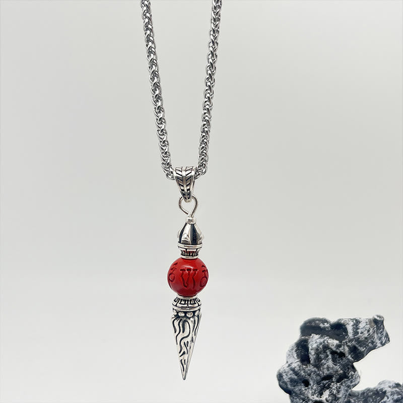 BWOOOH Cinnabar Sanskrit Dorje Vajra Pattern Blessing Necklace Pendant