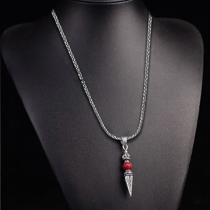 BWOOOH Cinnabar Sanskrit Dorje Vajra Pattern Blessing Necklace Pendant