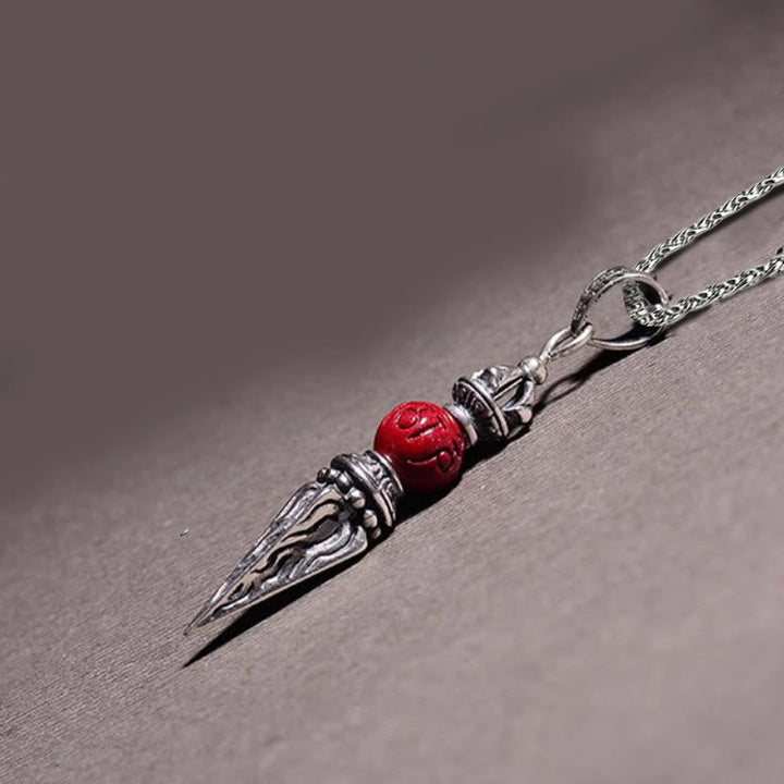BWOOOH Cinnabar Sanskrit Dorje Vajra Pattern Blessing Necklace Pendant