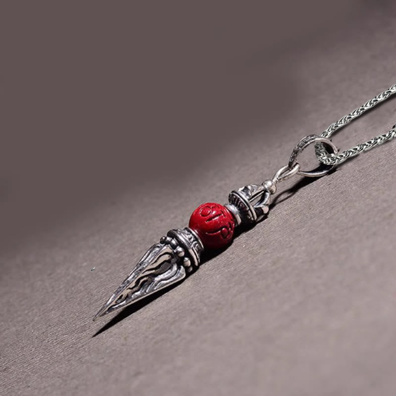 BWOOOH Cinnabar Sanskrit Dorje Vajra Pattern Blessing Necklace Pendant