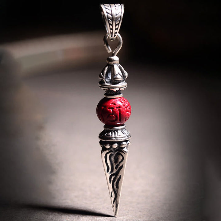 BWOOOH Cinnabar Sanskrit Dorje Vajra Pattern Blessing Necklace Pendant