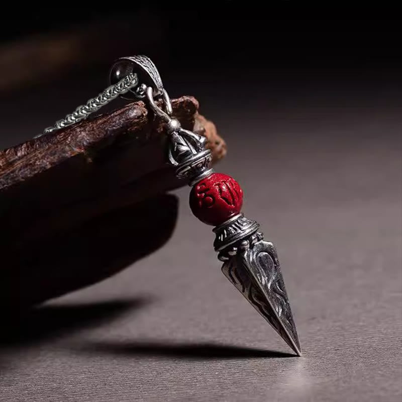 BWOOOH Cinnabar Sanskrit Dorje Vajra Pattern Blessing Necklace Pendant