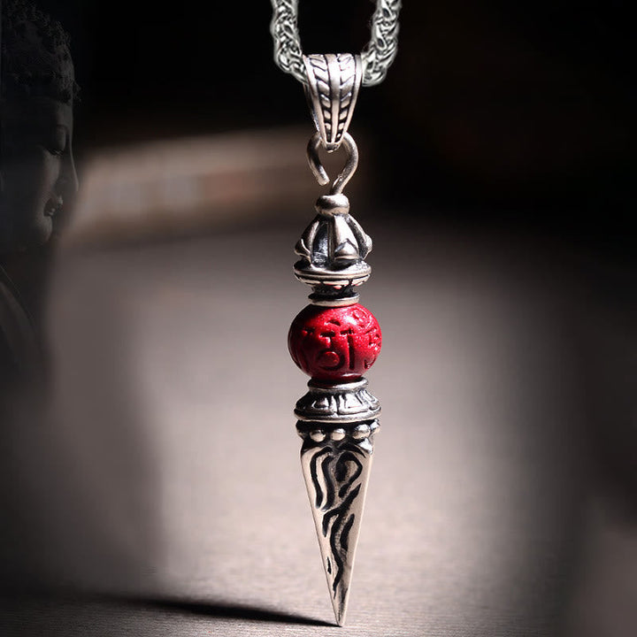 BWOOOH Cinnabar Sanskrit Dorje Vajra Pattern Blessing Necklace Pendant