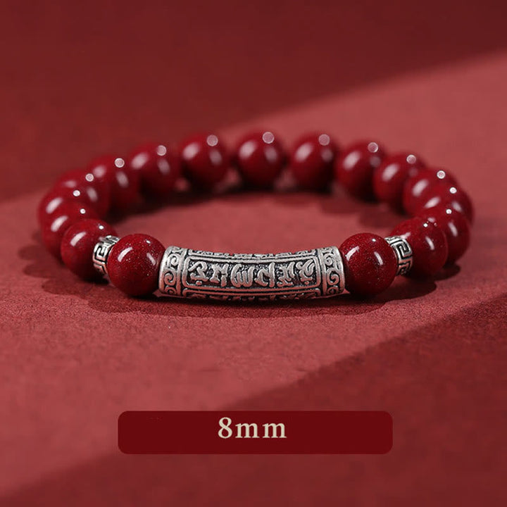 BWOOOH Cinnabar 999 Sterling Silver Six True Words Blessing Bracelet
