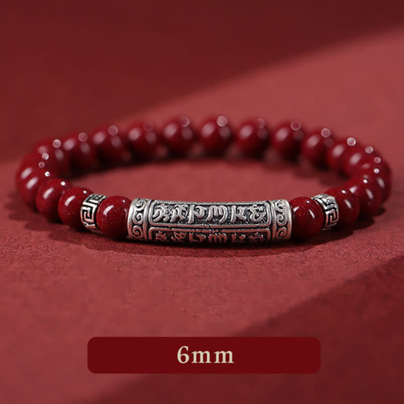 BWOOOH Cinnabar 999 Sterling Silver Six True Words Blessing Bracelet
