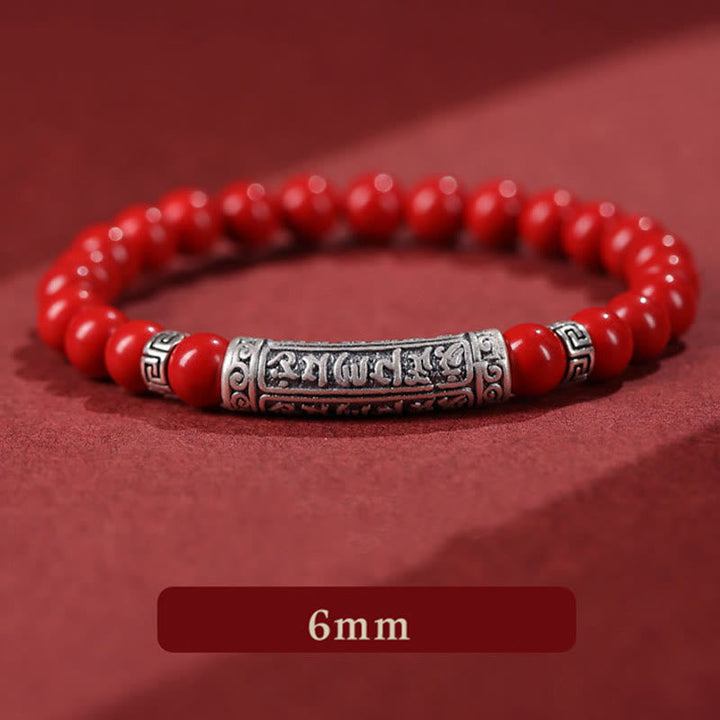 BWOOOH Cinnabar 999 Sterling Silver Six True Words Blessing Bracelet
