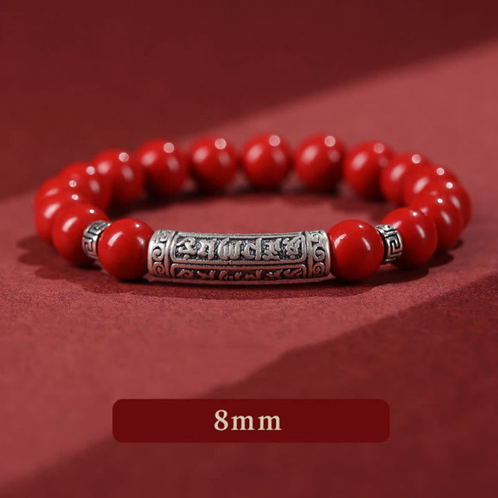 BWOOOH Cinnabar 999 Sterling Silver Six True Words Blessing Bracelet