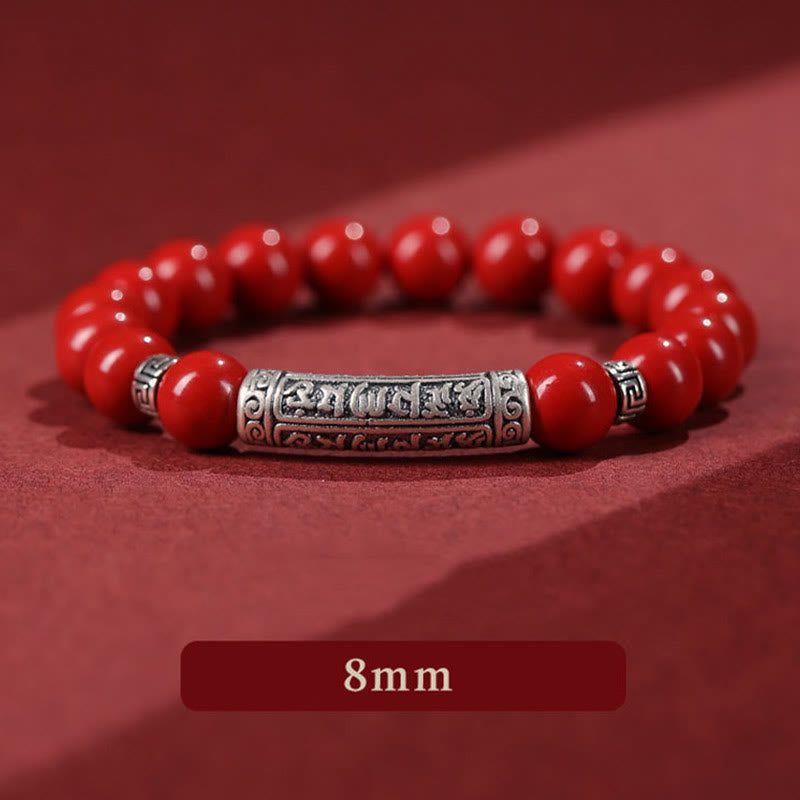 BWOOOH Cinnabar 999 Sterling Silver Six True Words Blessing Bracelet