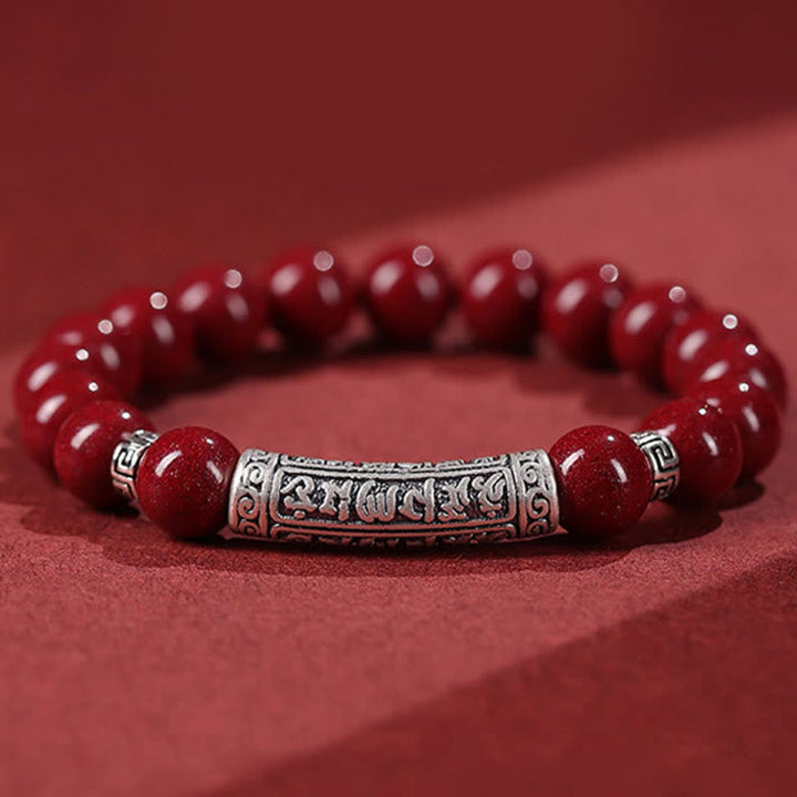 BWOOOH Cinnabar 999 Sterling Silver Six True Words Blessing Bracelet