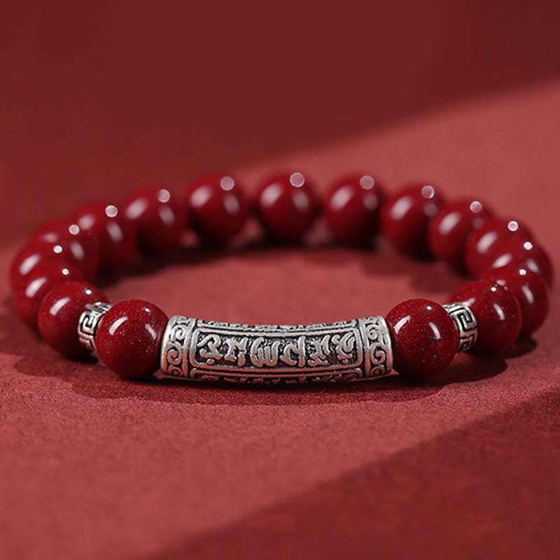 BWOOOH Cinnabar 999 Sterling Silver Six True Words Blessing Bracelet