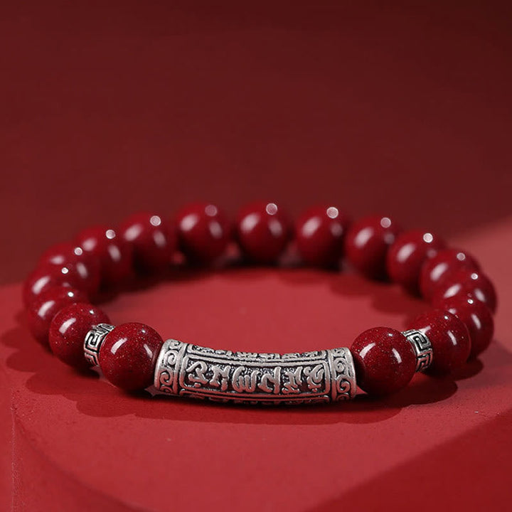 BWOOOH Cinnabar 999 Sterling Silver Six True Words Blessing Bracelet