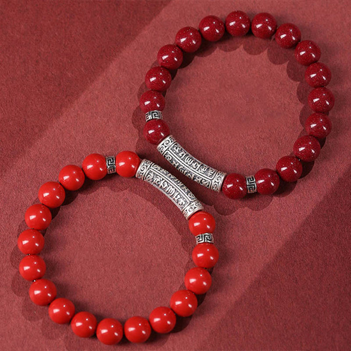 BWOOOH Cinnabar 999 Sterling Silver Six True Words Blessing Bracelet