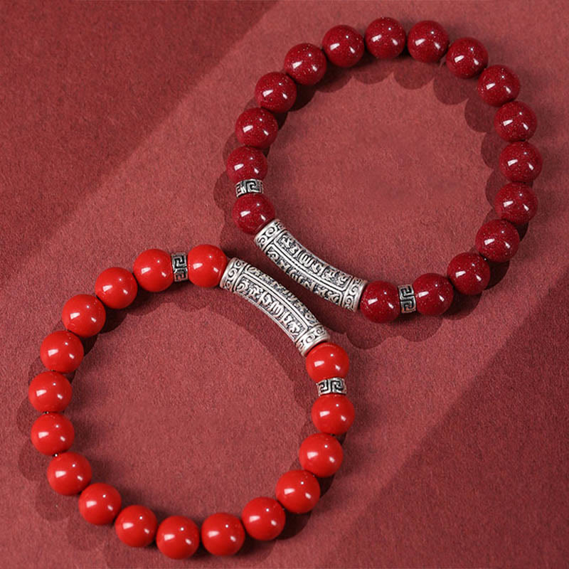 BWOOOH Cinnabar 999 Sterling Silver Six True Words Blessing Bracelet