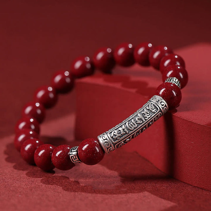 BWOOOH Cinnabar 999 Sterling Silver Six True Words Blessing Bracelet