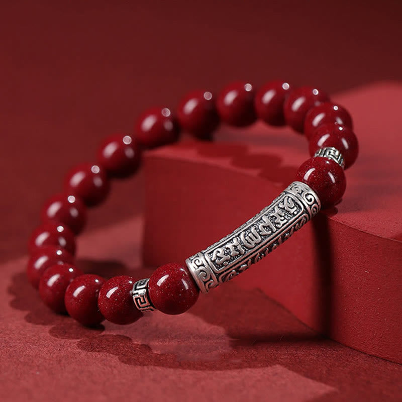 BWOOOH Cinnabar 999 Sterling Silver Six True Words Blessing Bracelet