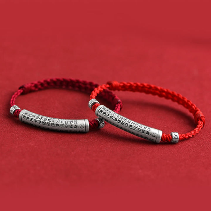 BWOOOH Handmade 999 Sterling Silver Om Mani Padme Hum Heart Sutra Carved Luck Rope Bracelet Anklet