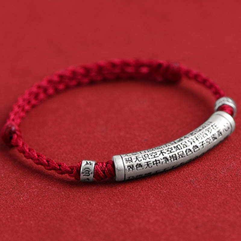 BWOOOH Handmade 999 Sterling Silver Om Mani Padme Hum Heart Sutra Carved Luck Rope Bracelet Anklet