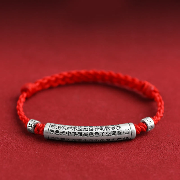 BWOOOH Handmade 999 Sterling Silver Om Mani Padme Hum Heart Sutra Carved Luck Rope Bracelet Anklet