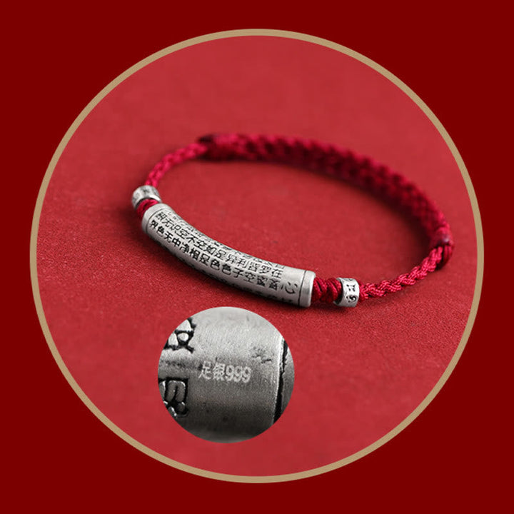 BWOOOH Handmade 999 Sterling Silver Om Mani Padme Hum Heart Sutra Carved Luck Rope Bracelet Anklet
