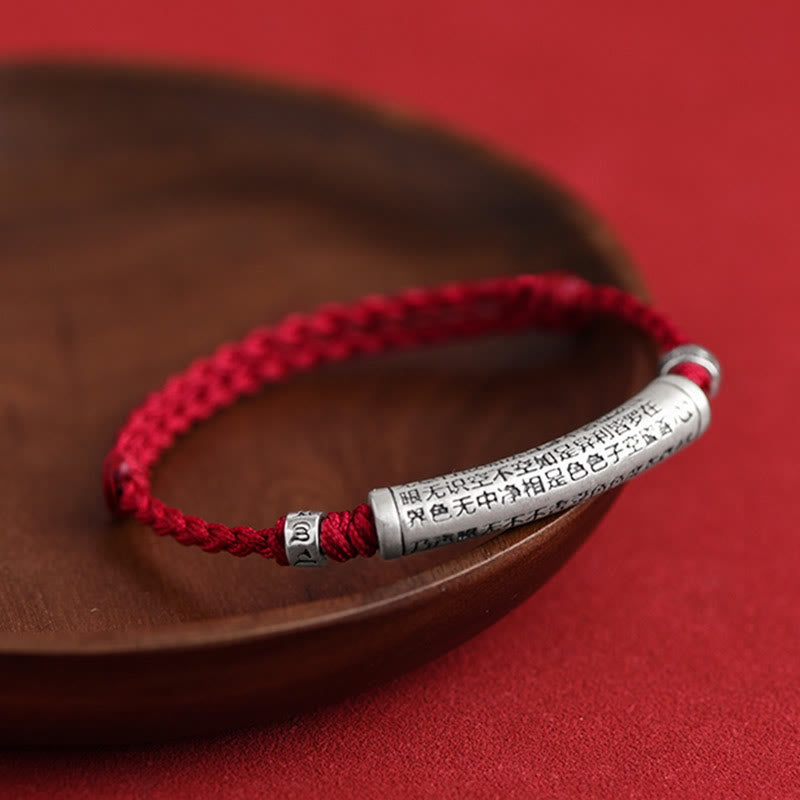 BWOOOH Handmade 999 Sterling Silver Om Mani Padme Hum Heart Sutra Carved Luck Rope Bracelet Anklet