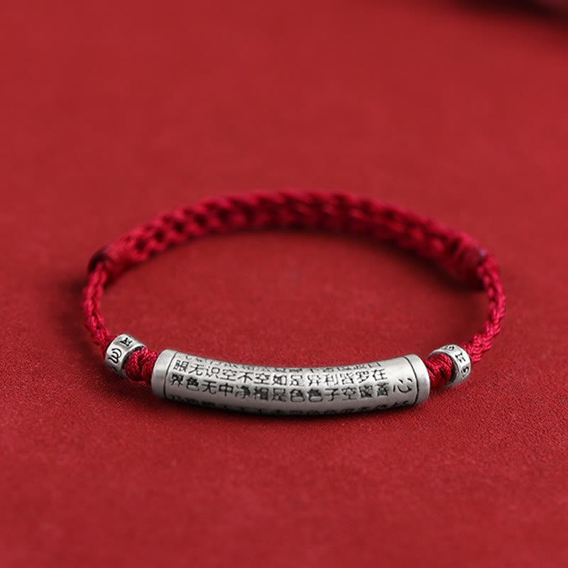 BWOOOH Handmade 999 Sterling Silver Om Mani Padme Hum Heart Sutra Carved Luck Rope Bracelet Anklet