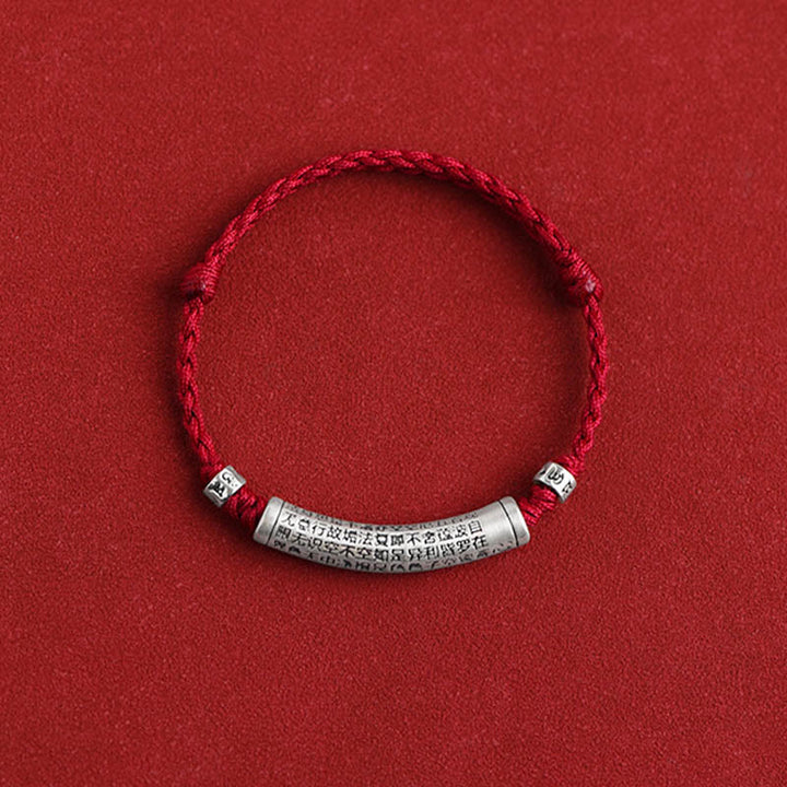BWOOOH Handmade 999 Sterling Silver Om Mani Padme Hum Heart Sutra Carved Luck Rope Bracelet Anklet