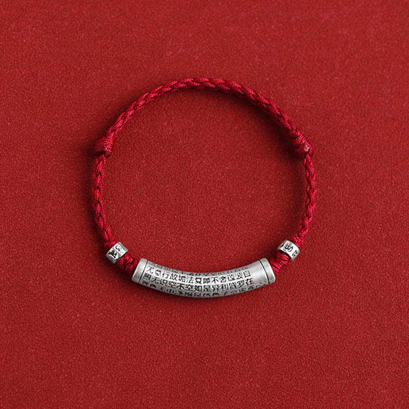 BWOOOH Handmade 999 Sterling Silver Om Mani Padme Hum Heart Sutra Carved Luck Rope Bracelet Anklet