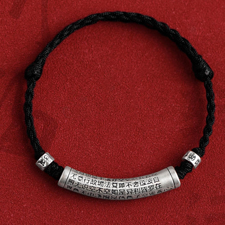 BWOOOH Handmade 999 Sterling Silver Om Mani Padme Hum Heart Sutra Carved Luck Rope Bracelet Anklet