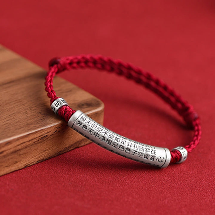 BWOOOH Handmade 999 Sterling Silver Om Mani Padme Hum Heart Sutra Carved Luck Rope Bracelet Anklet
