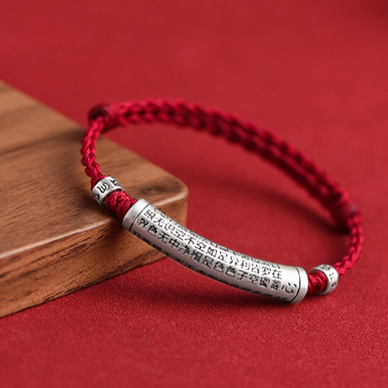 BWOOOH Handmade 999 Sterling Silver Om Mani Padme Hum Heart Sutra Carved Luck Rope Bracelet Anklet