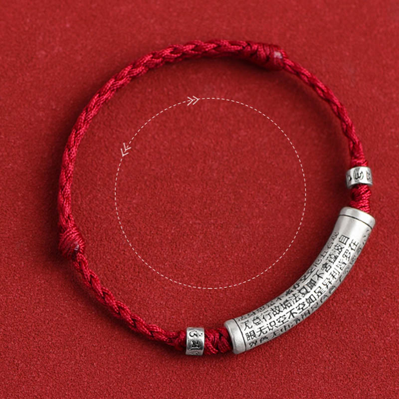 BWOOOH Handmade 999 Sterling Silver Om Mani Padme Hum Heart Sutra Carved Luck Rope Bracelet Anklet